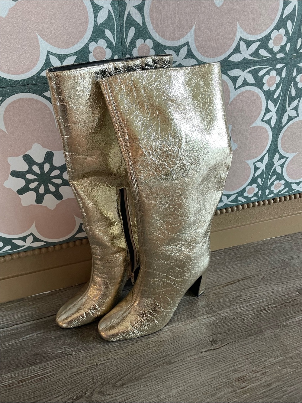 Metallic Gold Knee-High Women's Boots